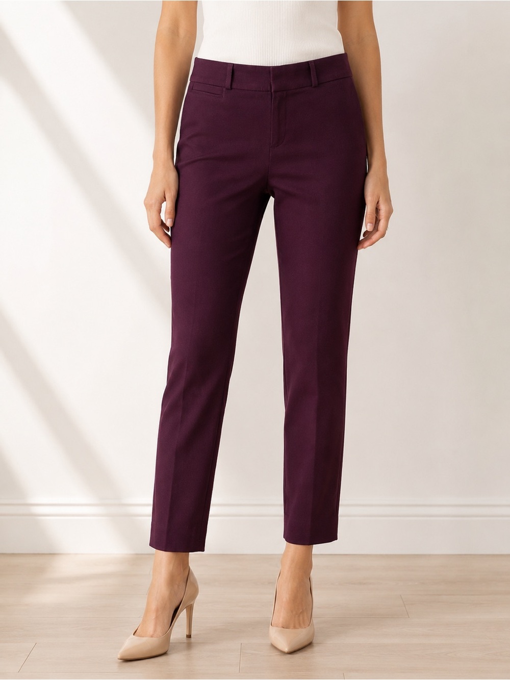 Banana Republic Sloan Fit Pants Size 2 Burgundy Plum Slim Ankle Stretch Trousers